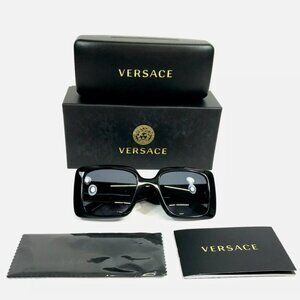 Versace Sunglasses Womens Black Gold Square with Gray Lenses